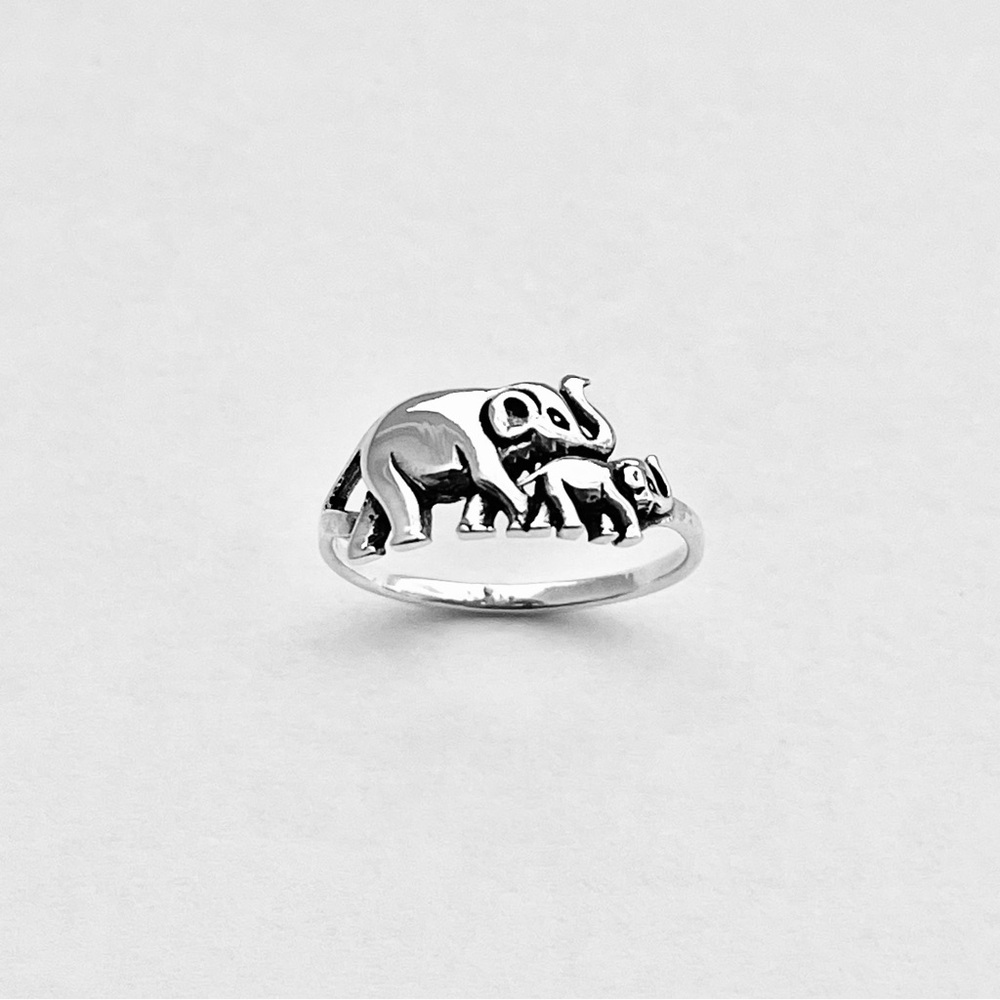 Sterling Silver Baby and Mama Elephant Ring, Animal Ring, Silver Rings